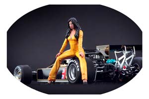 ФИГУРКА КОЛЛЕКЦИОННАЯ GRID GIRL IN YELLOW РУЧНАЯ РАБОТА В МАСШТАБЕ 1:18 СИДЯЩАЯ ДЕВУШКА В ЖЕЛТОМ