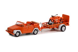 VW VOLKSWAGEN THING (TYPE 181) 1973 С ПРИЦЕПОМ И МОТОЦИКЛОМ INDIAN SCOUT 1920 (ДЛИНА ПРИМЕРНО 15 СМ)