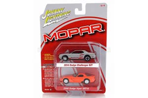 DODGE SET 2X CHALLENGER R/T (2014) + VIPER SRT10 (2008), SILVER RED ORANGE (ДЛИНА МОДЕЛИ 6-10 СМ)