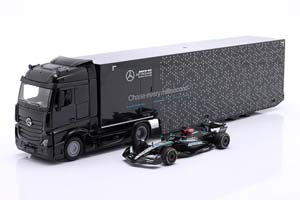 MERCEDES ACTROS RACE CAR TRANSPORTER WITH MERCEDES FW15 #63 RUSSELL 2024