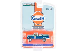 FORD F-150 ПИКАП С ТОПЛИВНОЙ ЦИСТЕРНОЙ "GULF OIL" 1990 BLUE/ORANGE (ДЛИНА МОДЕЛИ 6-10 СМ)