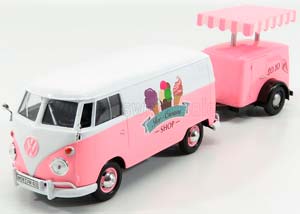 VW VOLKSWAGEN T1 TYPE 2 VAN ICE CREAM WITH TRAILER 1962, WHITE PINK
