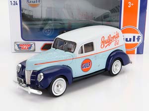 FORD SEDAN DELIVERY VAN GULF OIL 1940, 2 TONE BLUE ORANGE WHITE