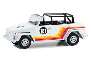 VW VOLKSWAGEN THING (TYPE 181) #181 1974 WHITE RED/ORANGE/YELLOW STRIPES (ДЛИНА МОДЕЛИ 6-10 СМ)