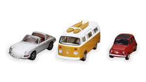 PORSCHE SET 3X JET-CAR 911 TARGA SPIDER 1969 - FIAT 500 1965 - VW VOLKSWAGEN T2B CAMPER VAN 1962