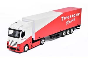 MERCEDES-BENZ ACTROS GIGASPACE СЕДЕЛЬНЫЙ ТЯГАЧ С ПОЛУПРИЦЕПОМ FIRESTONE RACING БЕЛЫЙ С КРАСНЫМ