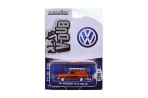 VW VOLKSWAGEN 1600 VAN С БАГАЖНИКОМ И ДОСКОЙ ДЛЯ СЁРФИНГА 1963 ORANGE/WOODY (ДЛИНА МОДЕЛИ 6-10 СМ)