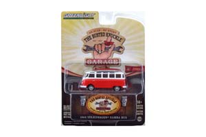 VW VOLKSWAGEN T1 SAMBA BUS С ДОСКАМИ ДЛЯ СЕРФИНГА "THE BUSTED KNUCKLE GARAGE SERVICE & SALES" 1964 ORANGE/WHITE (ДЛИНА МОДЕЛИ 6-10 СМ)