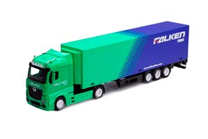 MERCEDES-BENZ ACTROS GIGASPACE СЕДЕЛЬНЫЙ ТЯГАЧ С ПОЛУПРИЦЕПОМ FALKEN TIRES БИРЮЗОВЫЙ С СИНИМ
