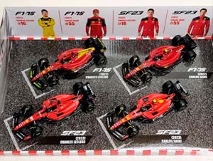 FERRARI НАБОР ИЗ 4-Х М МОДЕЛЕЙ (2 МОДЕЛИ F1-75 2022 + 2 МОДЕЛИ SF23 2023)  CARLOS SAINZ + CHARLES LECLERC 1:43 BBURAGO