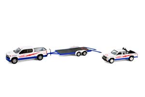 CHEVROLET SILVERADO 1500 2023 С ПРИЦЕПОМ-АВТОВОЗОМ И CHEVROLET S-10 BAJA "AMERICAN THUNDER" 1989 (ДЛИНА ПРИМЕРНО 15 СМ)