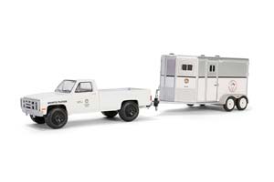 CHEVROLET C20 "LAPD SEARCH & RESCUE MOUNTED PLATOON" C ПРИЦЕПОМ ДЛЯ ПЕРЕВОЗКИ ЛОШАДЕЙ 1987 WHITE (ДЛИНА ПРИМЕРНО 15 СМ)