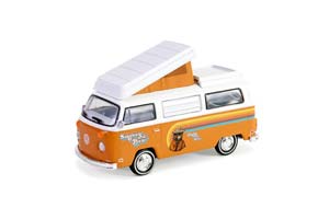 VW T2 WESTFALIA КЭМПЕР С ПОДЪЕМНОЙ КРЫШЕЙ "BE MY GUEST BUT PLEASE ONLY YOU CAN PREVENT FOREST FIRES!" 1974 BROWN/WHITE (ДЛИНА МОДЕЛИ 6-10 СМ)