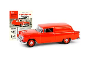 CHEVROLET SEDAN DELIVERY "FIRST IN APPEARANCE AND PERFORMANCE" 1955 RED (ДЛИНА МОДЕЛИ 6-10 СМ)