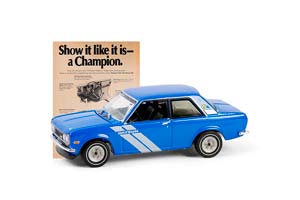 DATSUN 510 "SHOW IT LIKE IT IS CHAMPION" 1972 BLUE WITH WHITE (ДЛИНА МОДЕЛИ 6-10 СМ)