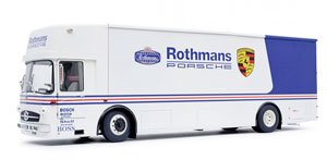 MERCEDES O317 PORSCHE RACE TRANSPORTER ROTHMANS WHITE BLUE