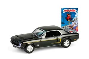 FORD MUSTANG COUPE С ЛЫЖАМИ НА КРЫШКЕ БАГАЖНИКА "SKI CLIFF" 1968 BLACK (ДЛИНА МОДЕЛИ 6-10 СМ)