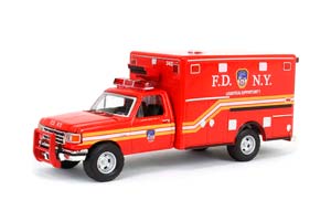 FORD F-350 AMBULANCE LOGISTICAL SUPPORT UNIT "NEW YORK CITY FIRE DEPARTMENT"(FDNY) (ПОЖАРНЫЙ) 1989 (ДЛИНА МОДЕЛИ 6-10 СМ)