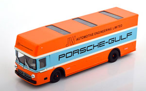 MERCEDES O317 GULF PORSCHE RACE TRANSPORTER ORANGE LIGHTBLUE (ДЛИНА МОДЕЛИ 6-10 СМ)