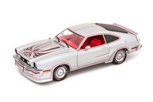 FORD MUSTANG II KING COBRA 1978 SILVER METALLIC WITH RED AND BLACK STRIPES