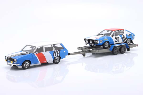 3-CAR SET RALLYE MONTE CARLO 1975: RENAULT R17 GORDINI #20 & R12 WITH TRAILER OTTOMOBILE / 3-CAR СЕТ РАЛЛИ МОНТЕ-КАРЛО РЕНО R17 ГОРДИНИ R12 ТРАЙЛЕР ОТТОМОБИЛЕ