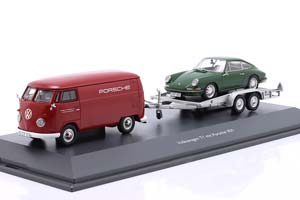 3-CAR SET: VOLKSWAGEN T1 PANEL VAN WITH TRAILER AND PORSCHE 901 / НАБОР ИЗ 3 МОДЕЛЕЙ ФОЛЬКСВАГЕН T1 ФУРГОН С ПРИЦЕПОМ ПОРШЕ 901 КРАСНЫЙ ЗЕЛЕНЫЙ
