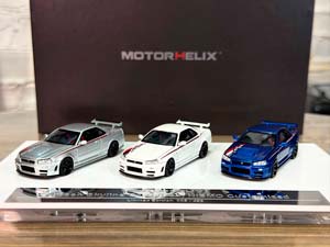 NISSAN SKYLINE GT-R R34 NISMO CUSTOMIZED 3 CAR SET SILVER/WHITE/BLUE / НИССАН СКАЙЛАЙН GT-R R34 NISMO КАСТОМНАЯ ВЕРСИЯ НАБОР ИЗ 3 МОДЕЛЕЙ СЕРЕБРИСТЫЙ/БЕЛЫЙ/СИНИЙ
