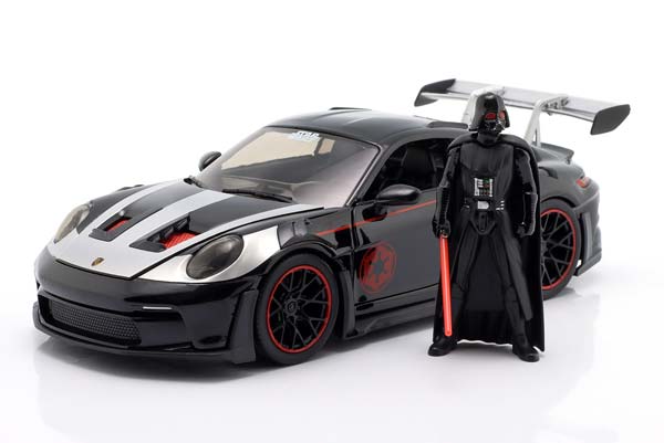PORSCHE 911 (992) GT3 RS STAR WARS WITH FIGURE DARTH VADER JADA TOYS / ПОРШЕ 911 992 ГТ3 RS СТАР ВАРС ФИГУРКА ДАРТ ВАДЕР ДЖАДА ТОЙС ЧЕРНЫЙ