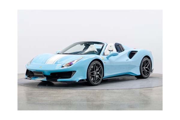 FERRARI 488 PISTA SPIDER AZZURRO LA PLATA WITH WHITE STRIPE / ФЕРРАРИ 488 ПИСТА СПАЙДЕР ЛА ПЛАТА ПОЛОСА 1:43 БЕЛЫЙ