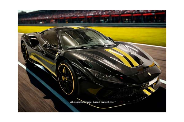 FERRARI F8 TRIBUTO NERO DAYTONA METALLIC WITH YELLOW STRIPES / ФЕРРАРИ Ф8 ТРИБУТО ДАЙТОНА МЕТАЛЛИК ПОЛОСЫ 1:43 ЖЕЛТЫЙ