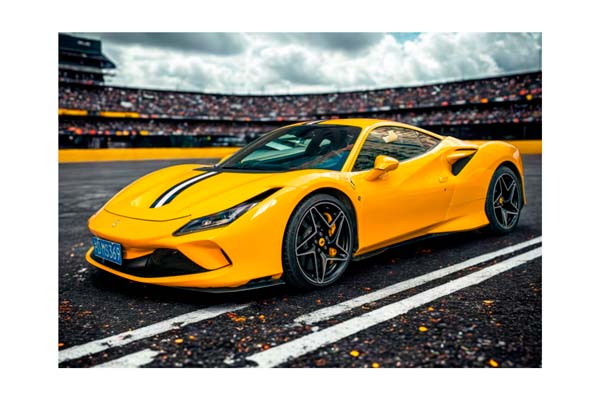 FERRARI F8 TRIBUTO GIALLO TRISTRATO WITH BLU AMERICA AND WHITE LIVERY / ФЕРРАРИ Ф8 ТРИБУТО ТРИСТРАТО АМЕРИКА ЛИВЕРИ 1:43 ЖЕЛТЫЙ