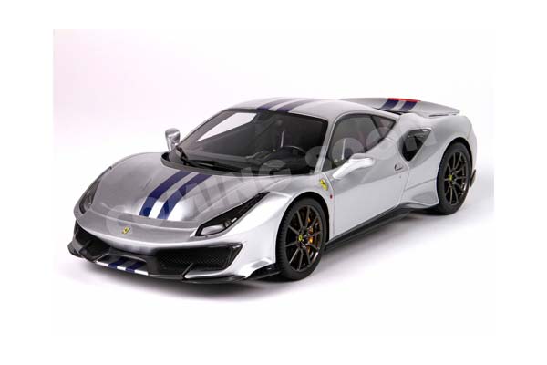 FERRARI 488 PISTA - METAL DIECAST - FULL OPEN ARGENTO NURBURGRING WITH STRIPE BLUE - POLYFOAM PACK / ФЕРРАРИ 488 ПИСТА 1:18 СИНИЙ