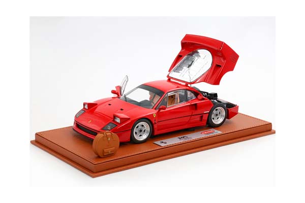 FERRARI F40 1987 ROSSO CORSA - MANSELL - FULL OPEN DIECAST WITH SCHEDONI SUITCASE MINIATURE / ФЕРРАРИ Ф40 1987 1:18 КРАСНЫЙ