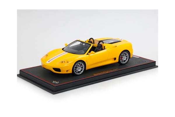 FERRARI 360 MODENA SPIDER AUTOMATIC GEAR GIALLO MODENA - BLACK DAYTONA SEATS - ITALIAN STRIPE - CHALLENGE BACK GRID / ФЕРРАРИ 360 СПАЙДЕР АВТОМАТ 1:18 ЖЕЛТЫЙ