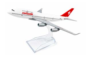 BOEING 747 SWISSAIR / БОИНГ ШВЕЙЦАРСКИЕ АВИАЛИНИИ НА ПОДСТАВКЕ  (ДЛИНА 16СМ)